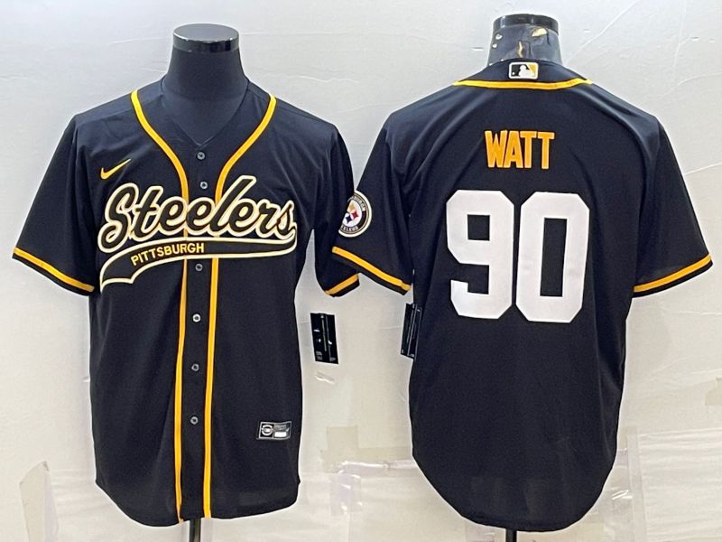 Men Pittsburgh Steelers #90 Watt Black white 2022 Nike Co branded NFL Jerseys->women nfl jersey->Women Jersey